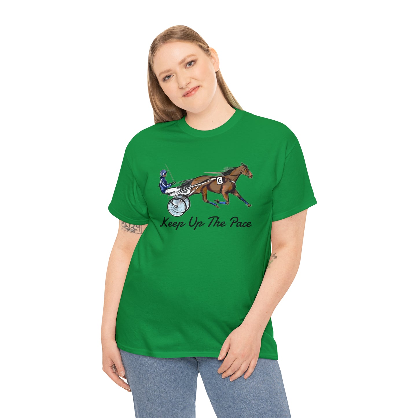 Keep Up The Pace. Standardbred. Harness Horse. Sulky Horse Unisex Heavy Cotton Tee