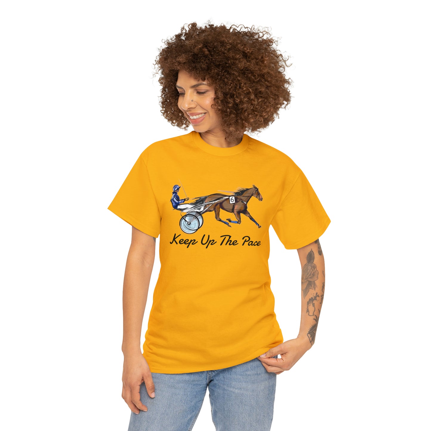 Keep Up The Pace. Standardbred. Harness Horse. Sulky Horse Unisex Heavy Cotton Tee