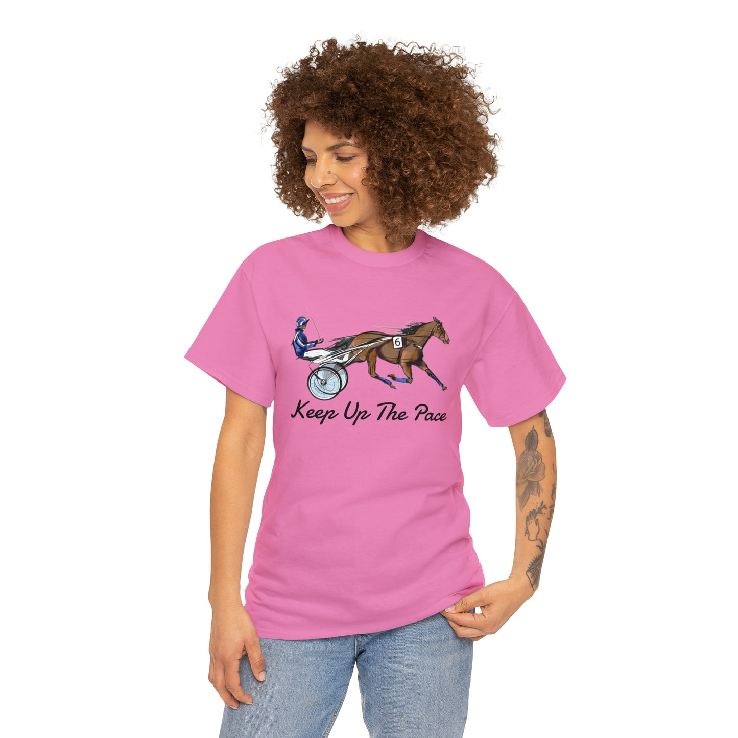Keep Up The Pace. Standardbred. Harness Horse. Sulky Horse Unisex Heavy Cotton Tee