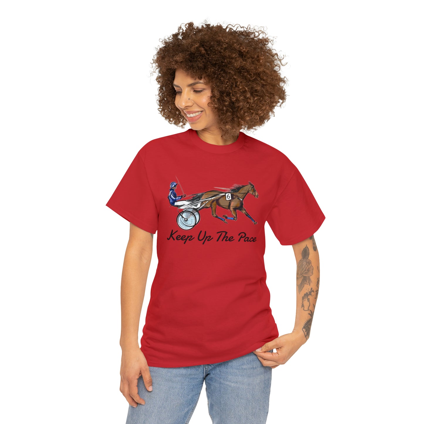 Keep Up The Pace. Standardbred. Harness Horse. Sulky Horse Unisex Heavy Cotton Tee