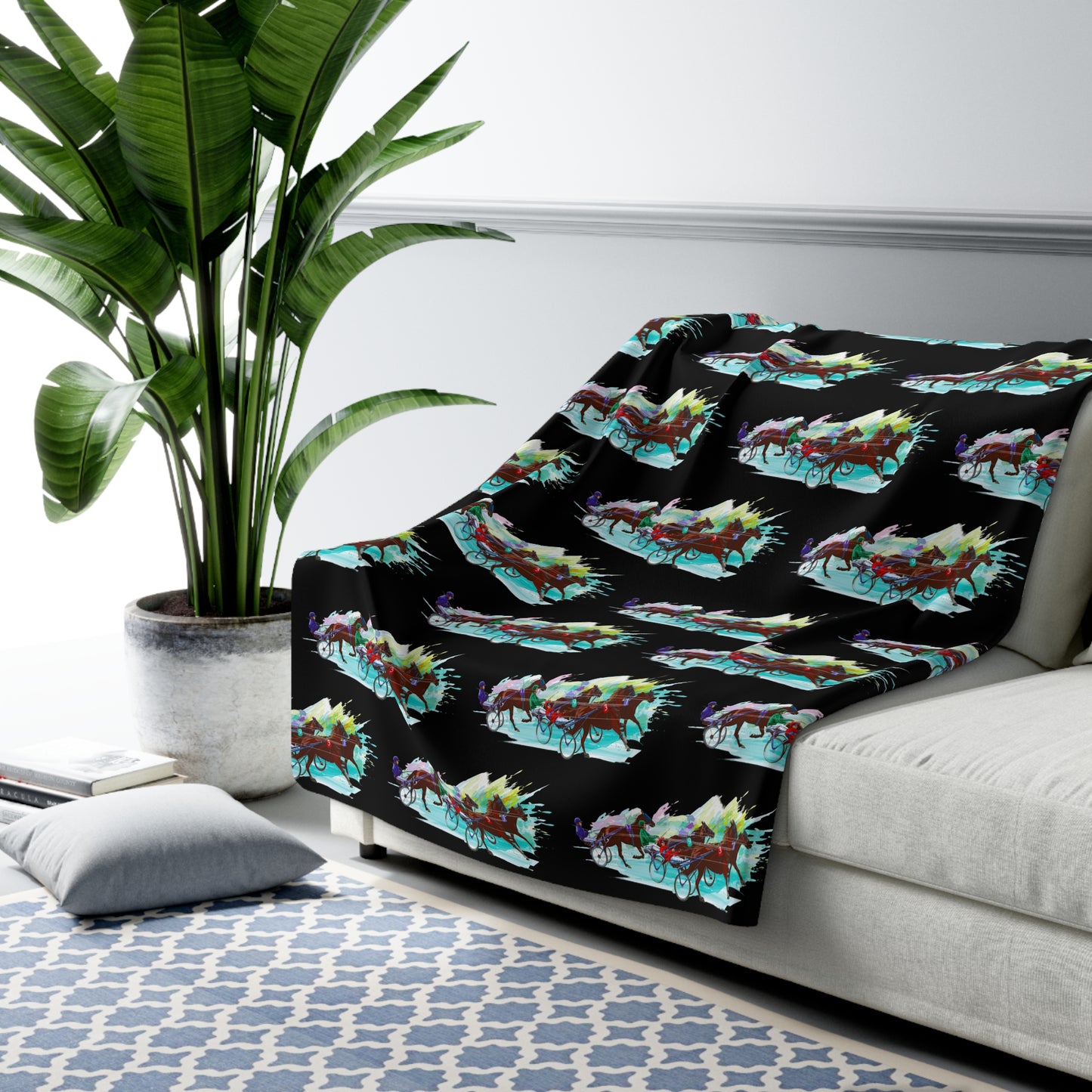 Watercolor Harness Racing. Standardbred. Sulky Racing. Sherpa Fleece Blanket