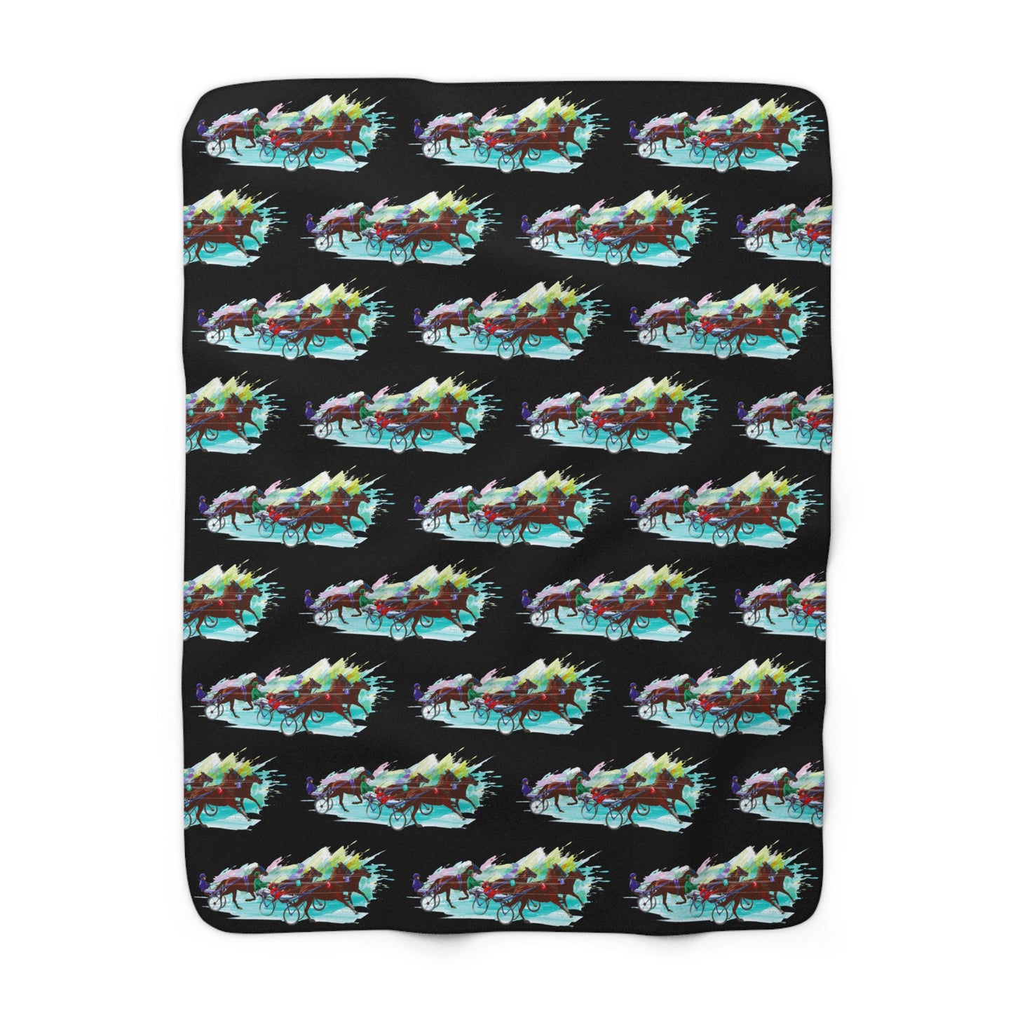 Watercolor Harness Racing. Standardbred. Sulky Racing. Sherpa Fleece Blanket
