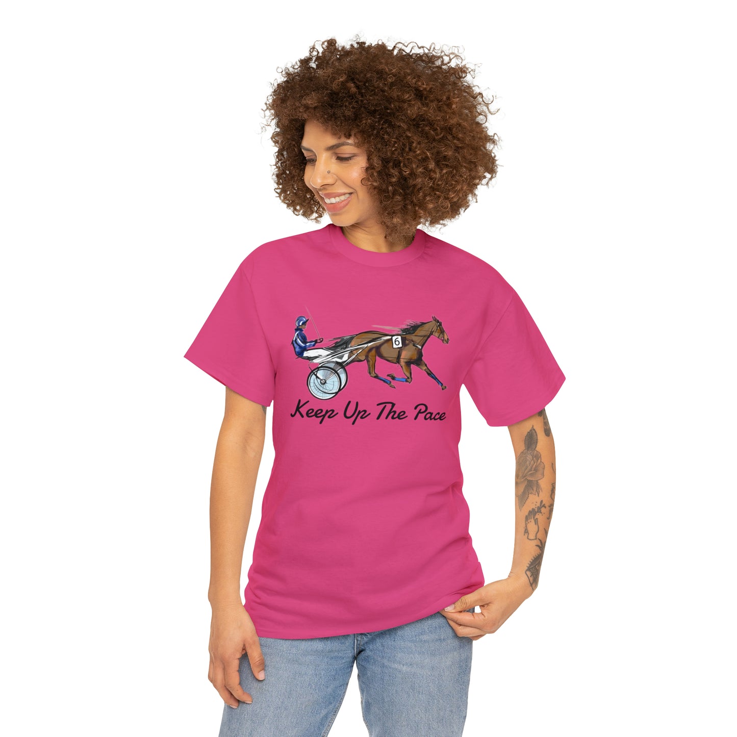 Keep Up The Pace. Standardbred. Harness Horse. Sulky Horse Unisex Heavy Cotton Tee