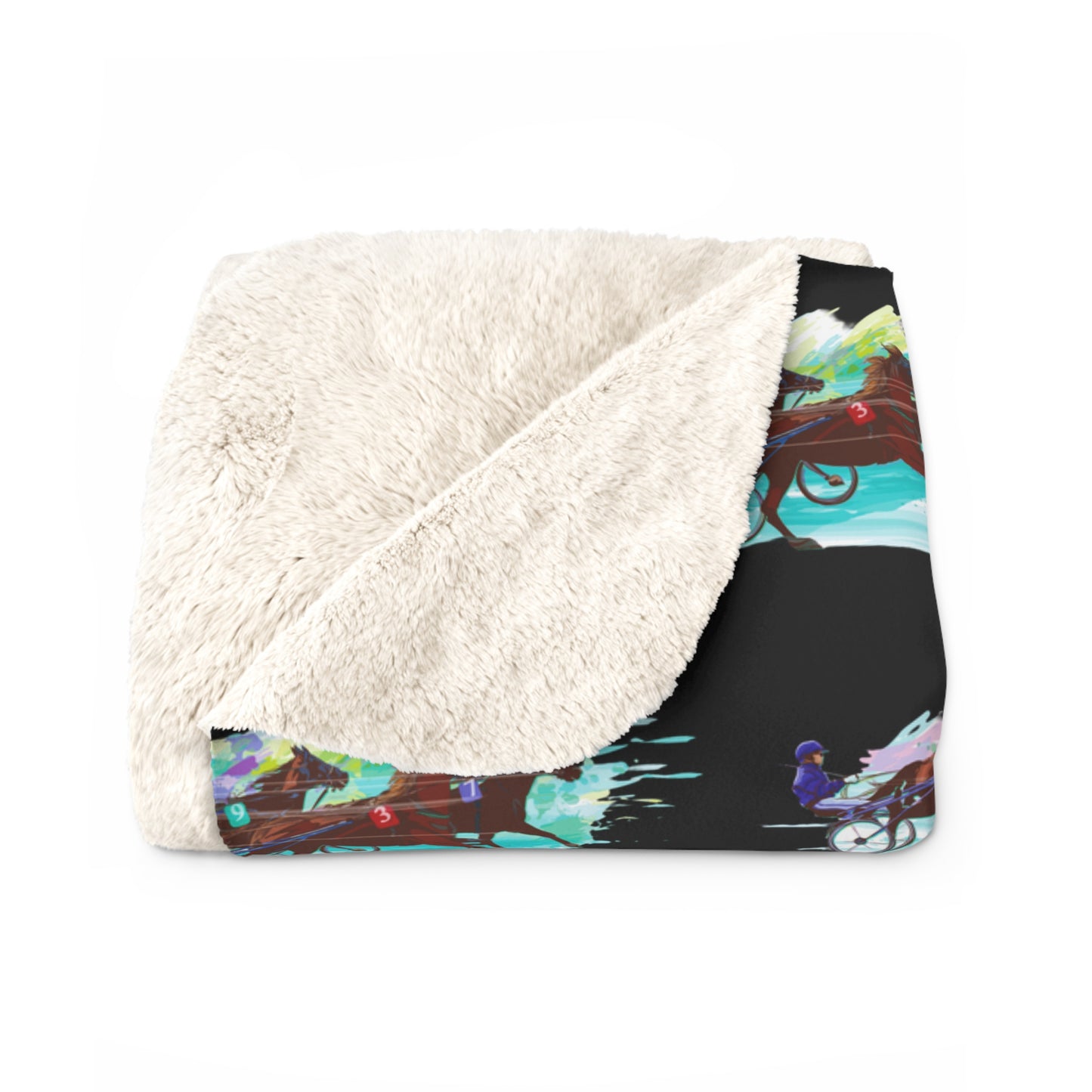 Watercolor Harness Racing. Standardbred. Sulky Racing. Sherpa Fleece Blanket