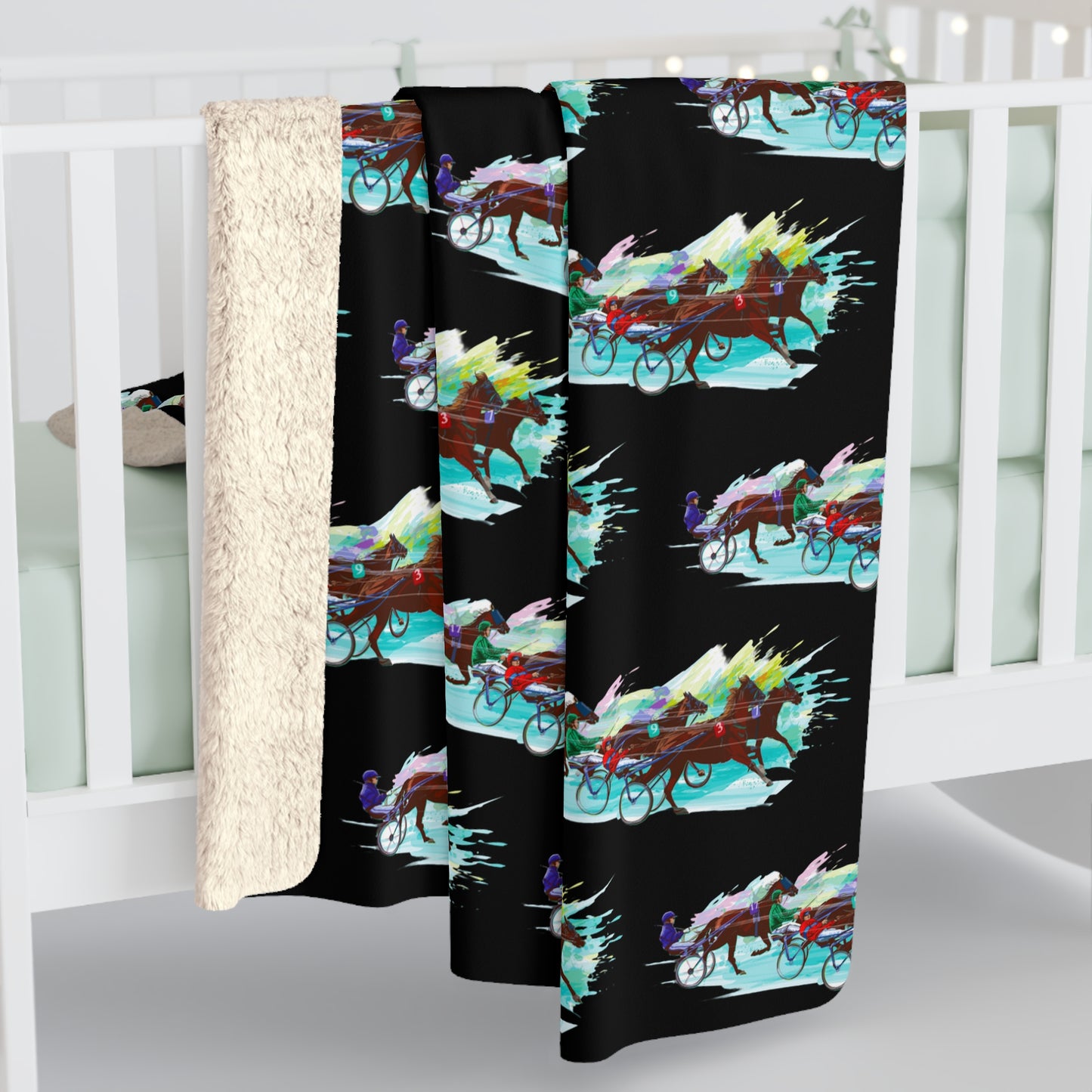 Watercolor Harness Racing. Standardbred. Sulky Racing. Sherpa Fleece Blanket