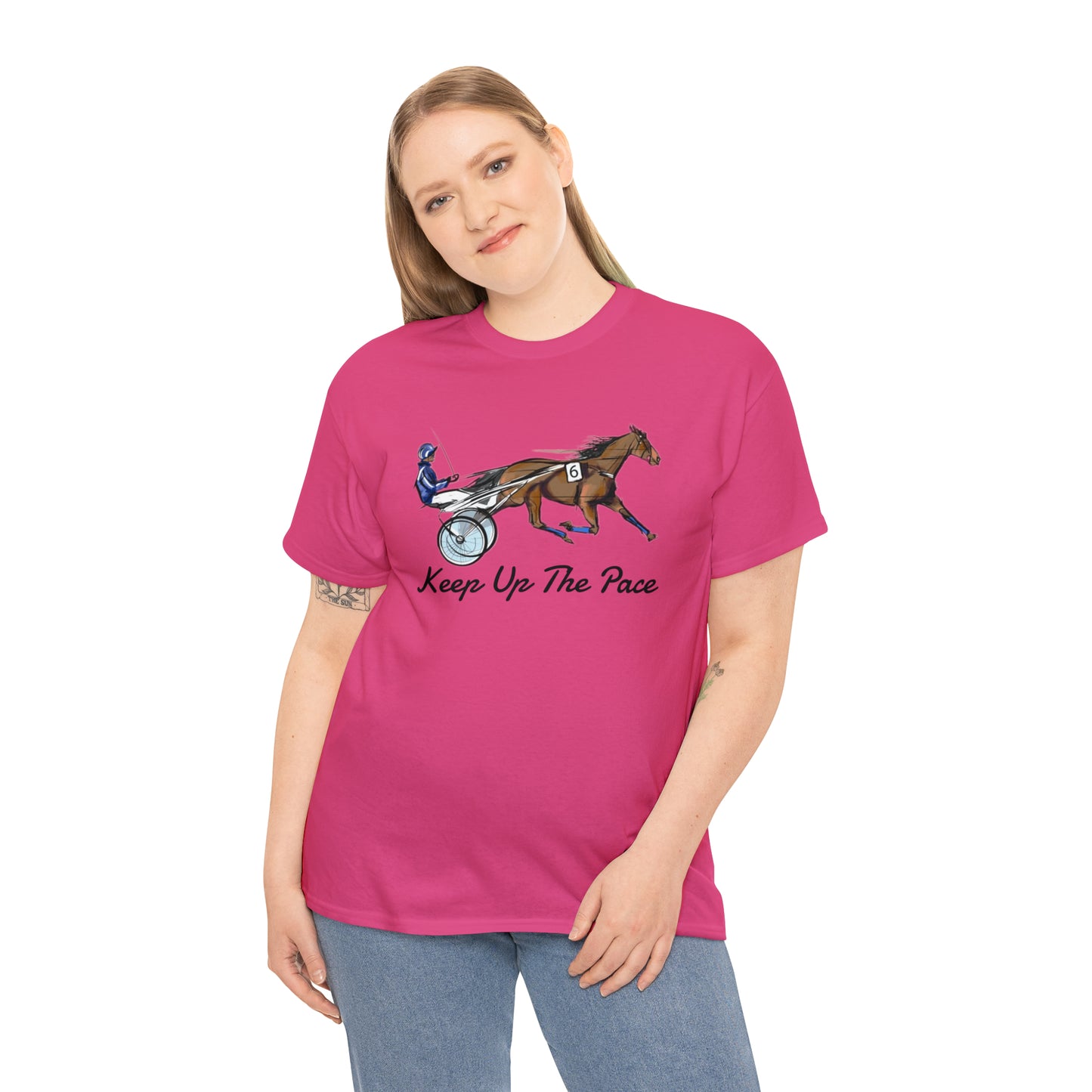 Keep Up The Pace. Standardbred. Harness Horse. Sulky Horse Unisex Heavy Cotton Tee