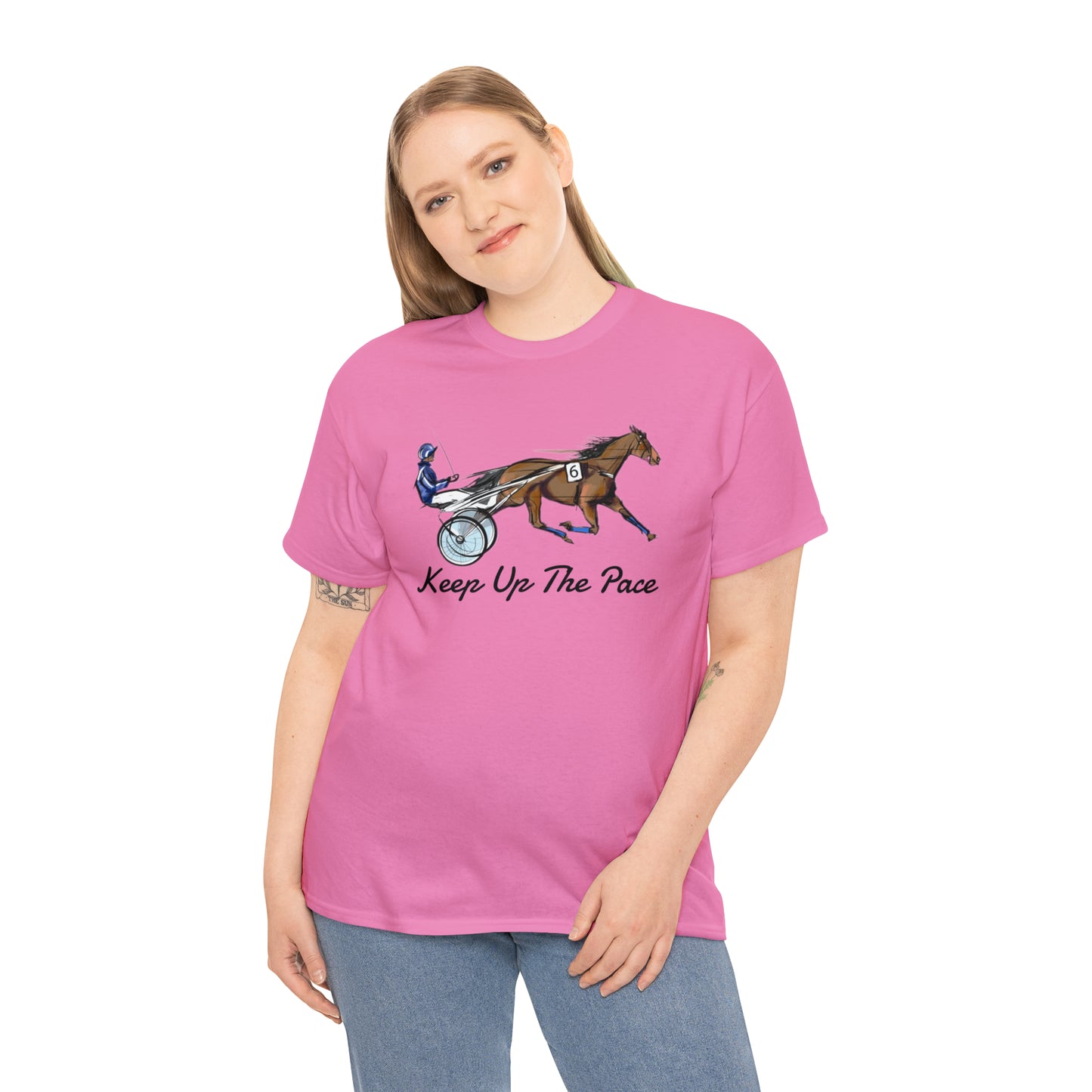Keep Up The Pace. Standardbred. Harness Horse. Sulky Horse Unisex Heavy Cotton Tee