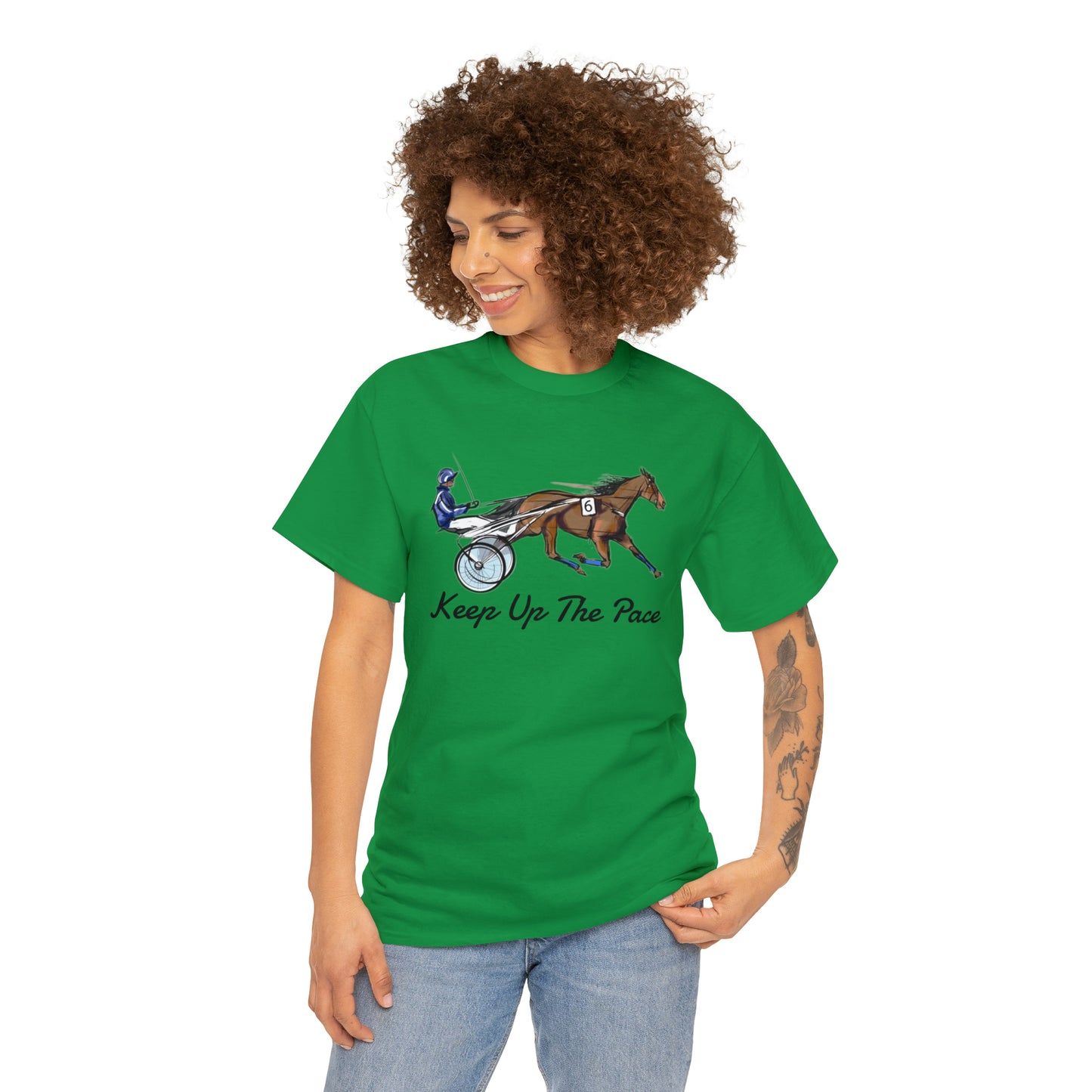 Keep Up The Pace. Standardbred. Harness Horse. Sulky Horse Unisex Heavy Cotton Tee