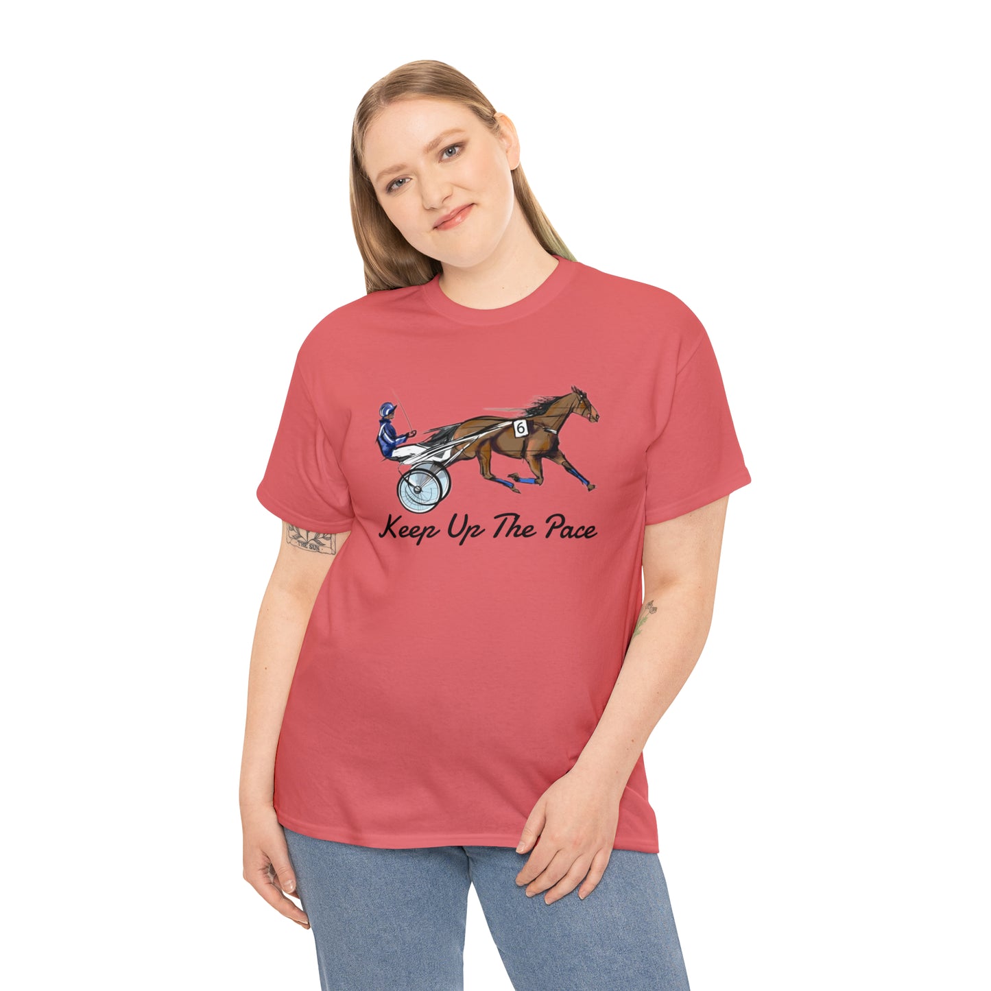 Keep Up The Pace. Standardbred. Harness Horse. Sulky Horse Unisex Heavy Cotton Tee