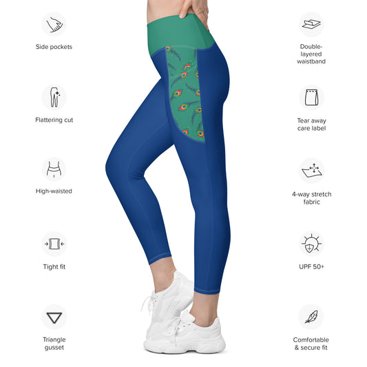 Peacock Feathers Horse Riding Tights with pockets