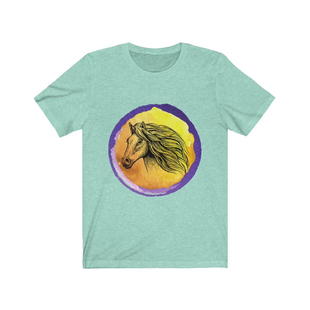 Purple Gold Horse Tshirt. Unisex Jersey Short Sleeve