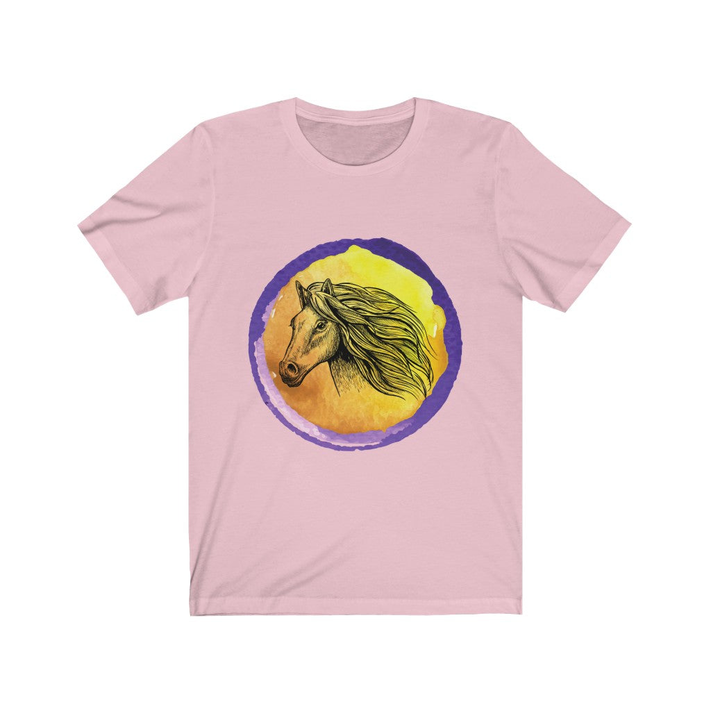 Purple Gold Horse Tshirt. Unisex Jersey Short Sleeve