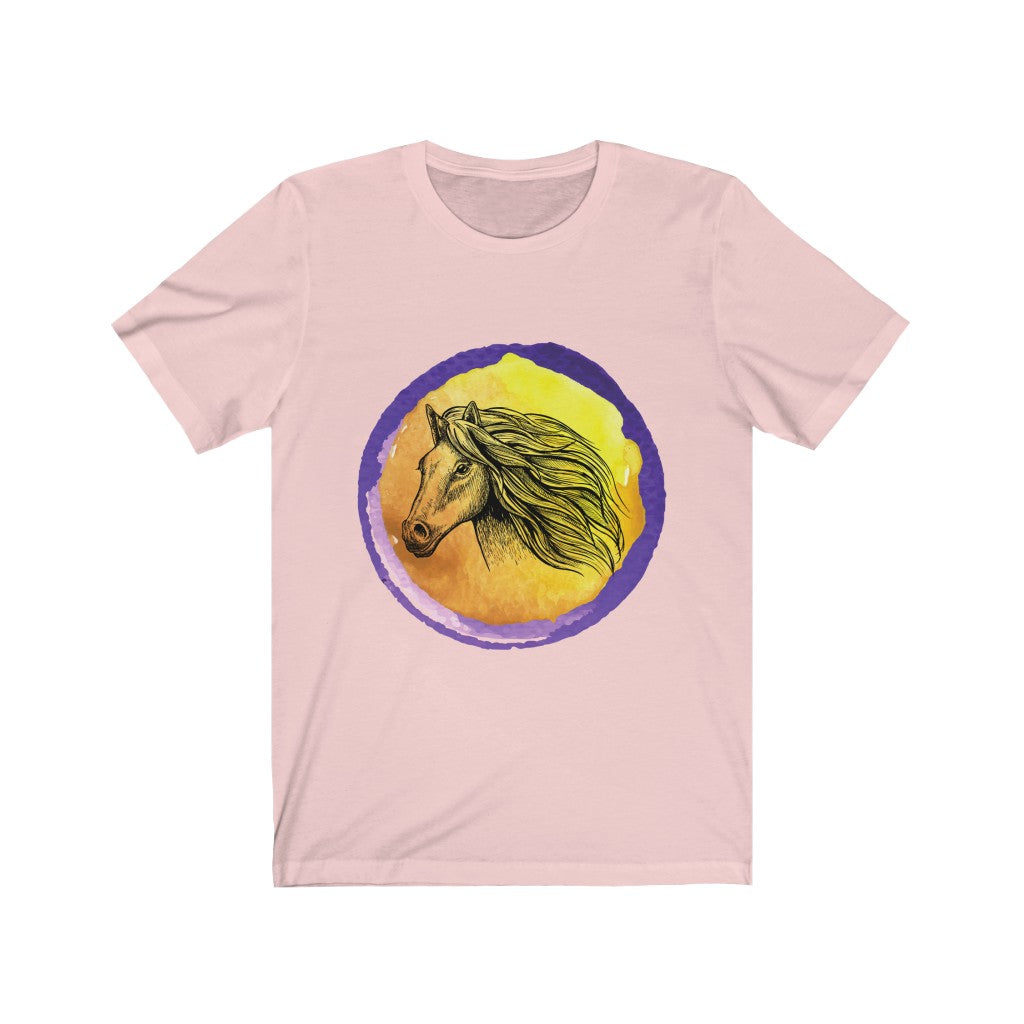 Purple Gold Horse Tshirt. Unisex Jersey Short Sleeve
