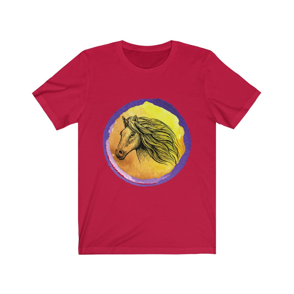 Purple Gold Horse Tshirt. Unisex Jersey Short Sleeve