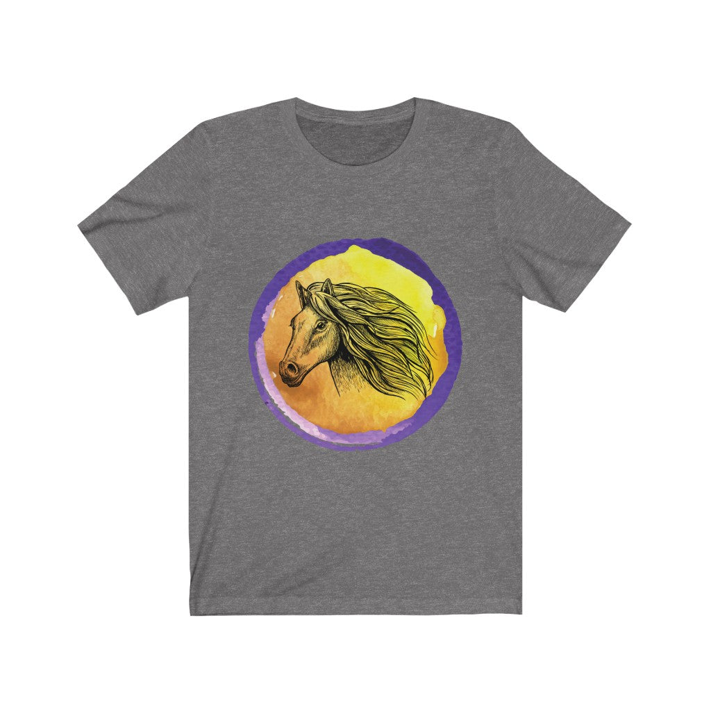 Purple Gold Horse Tshirt. Unisex Jersey Short Sleeve