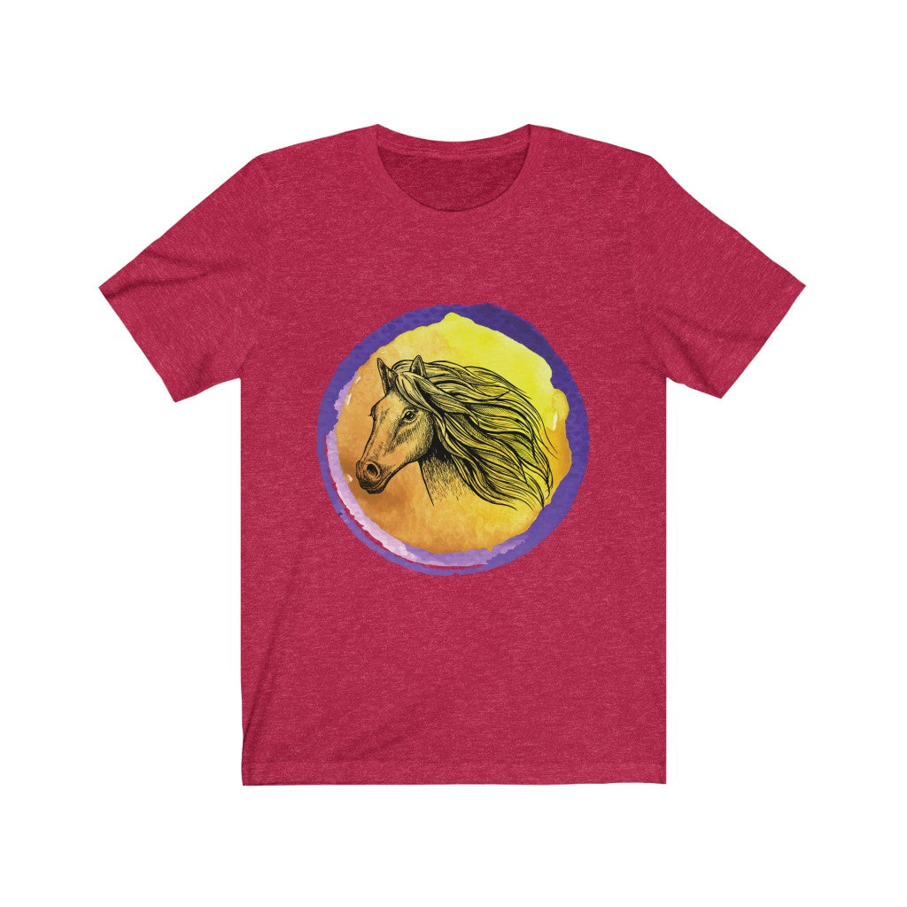 Purple Gold Horse Tshirt. Unisex Jersey Short Sleeve