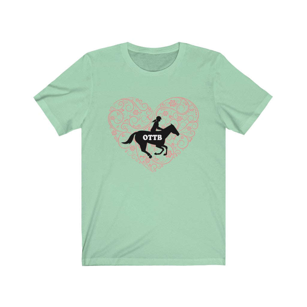 OTTB LOVE DESIGN HEART. Thoroughbred. Unisex Jersey Short Sleeve Horse TShirt