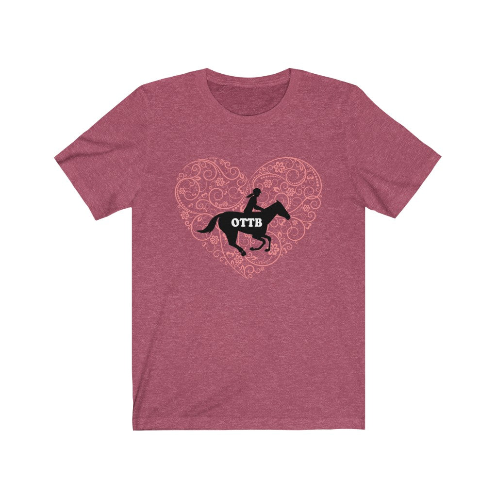 OTTB LOVE DESIGN HEART. Thoroughbred. Unisex Jersey Short Sleeve Horse TShirt