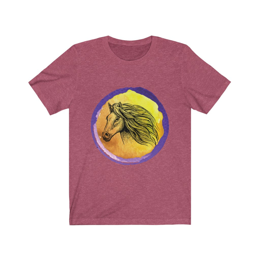 Purple Gold Horse Tshirt. Unisex Jersey Short Sleeve