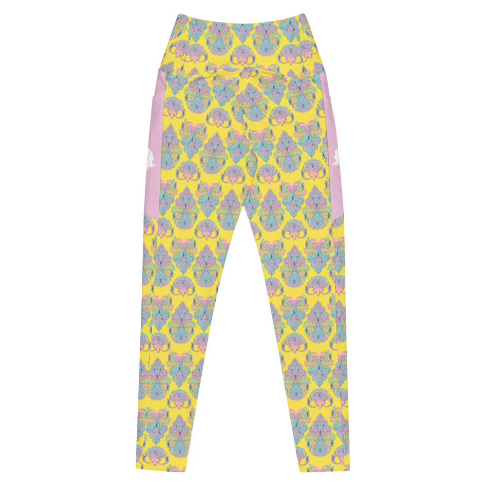 Yellow Pink Paisley Horse Tights with pockets