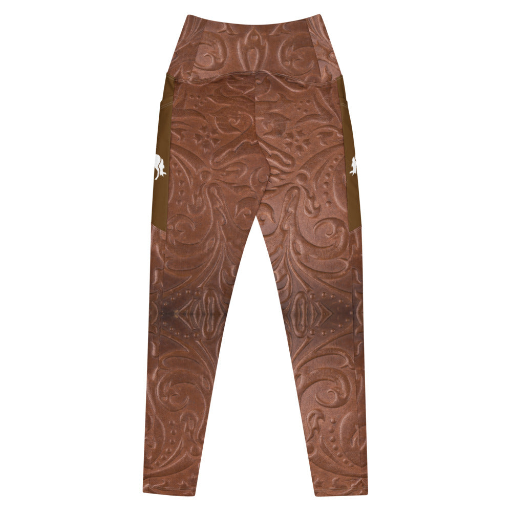 Leather Tooling Riding Tights with pockets