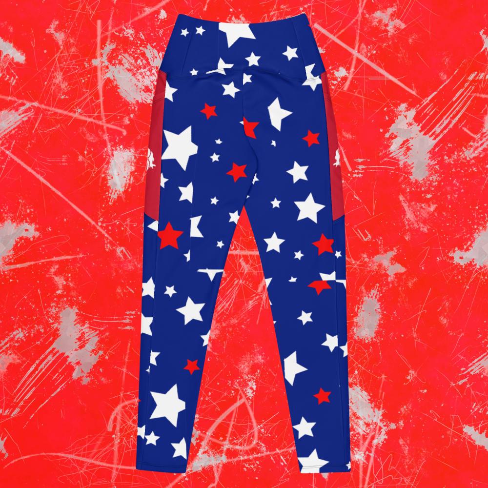 Red White Blue Stars Horse Tights with pockets