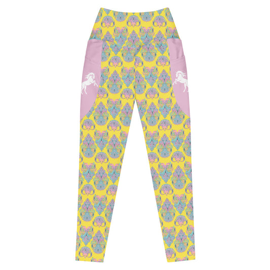 Yellow Pink Paisley Horse Tights with pockets