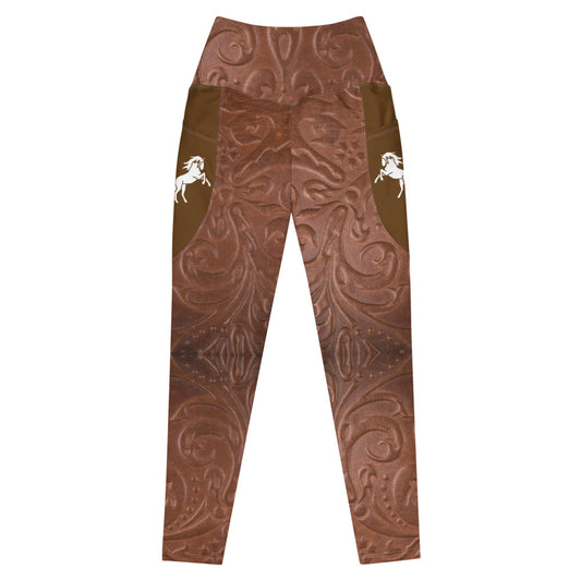 Leather Tooling Riding Tights with pockets