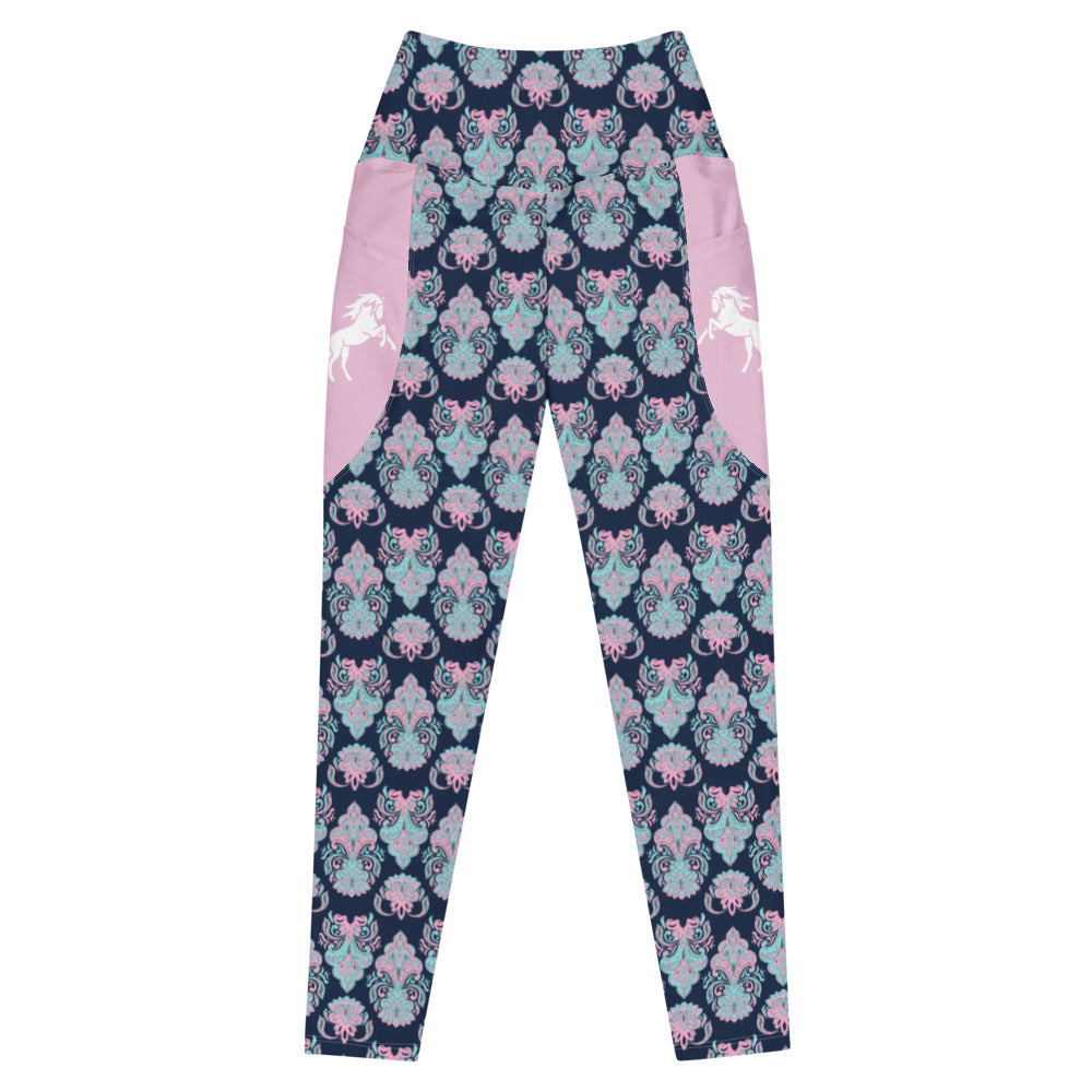 Navy Paisley Horse Tights with pockets