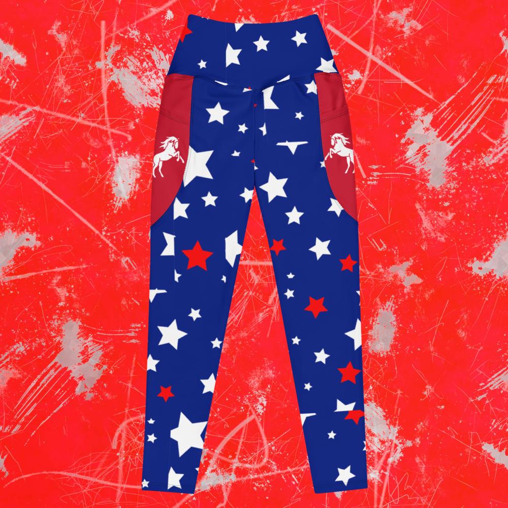 Red White Blue Stars Horse Tights with pockets