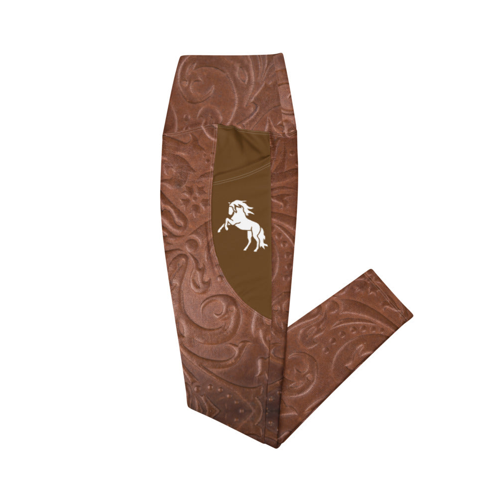 Leather Tooling Riding Tights with pockets