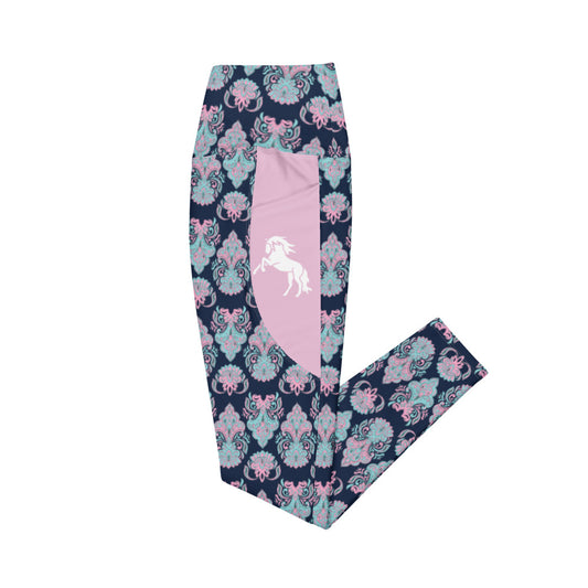 Navy Paisley Horse Tights with pockets