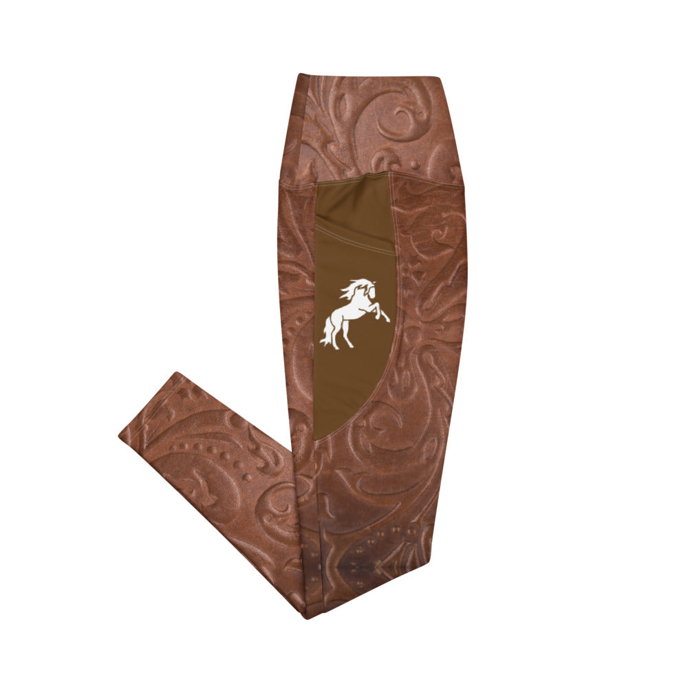 Leather Tooling Riding Tights with pockets