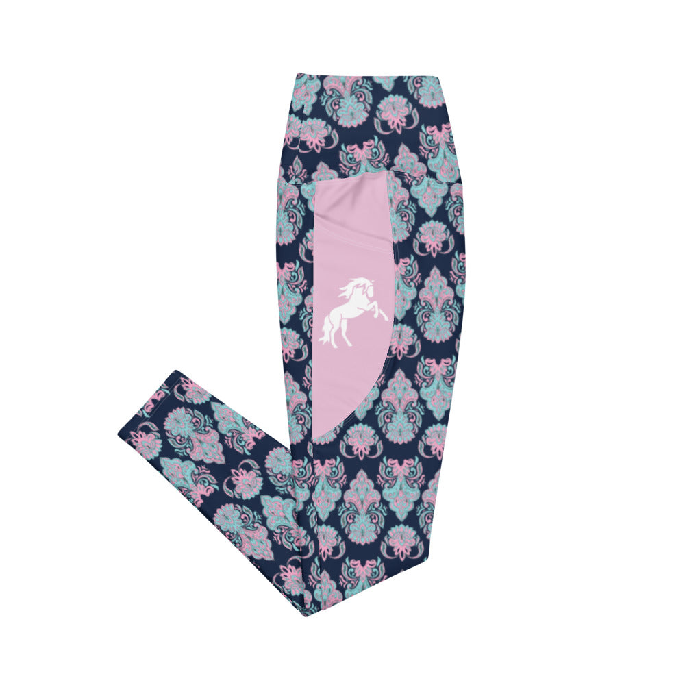 Navy Paisley Horse Tights with pockets