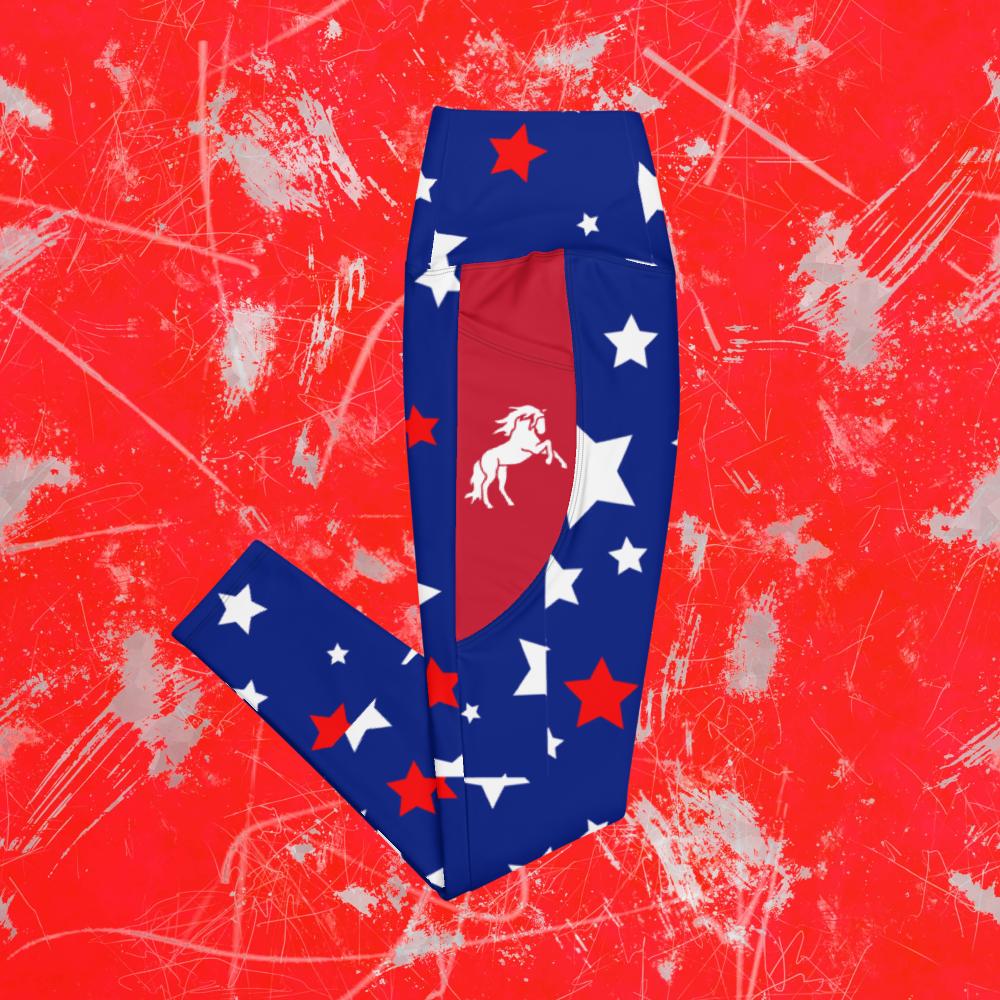 Red White Blue Stars Horse Tights with pockets