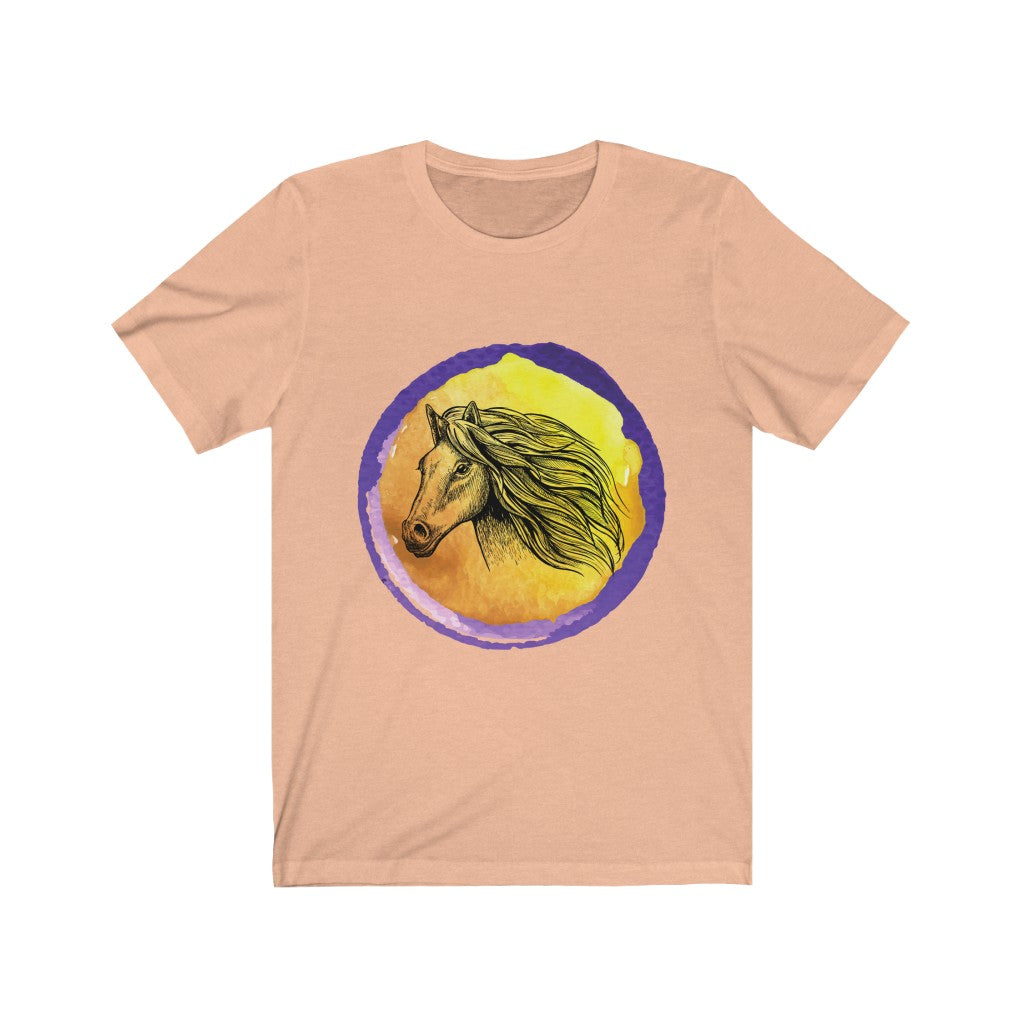 Purple Gold Horse Tshirt. Unisex Jersey Short Sleeve