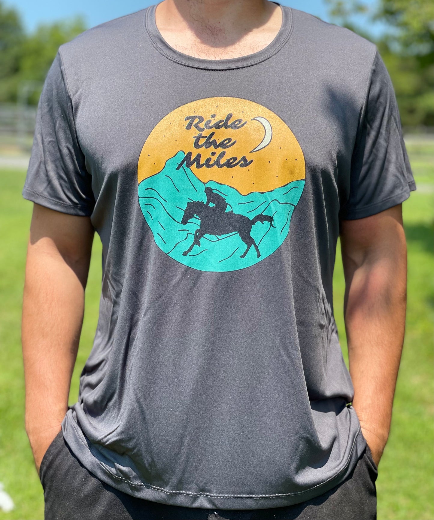 Ride The Miles. Endurance Rider. Women's Moisture Wicking Performance T-Shirt