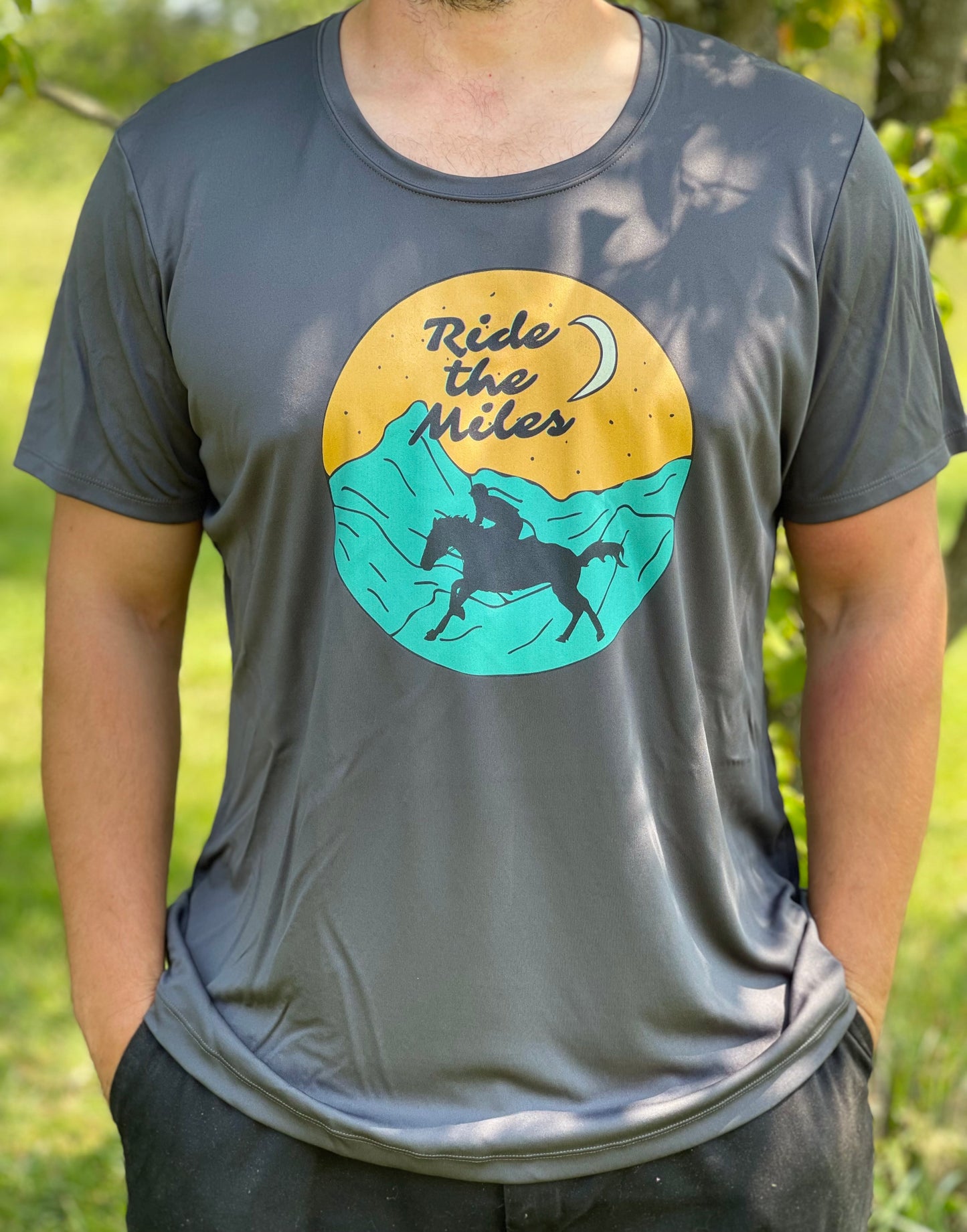 Ride The Miles. Endurance Rider. Women's Moisture Wicking Performance T-Shirt