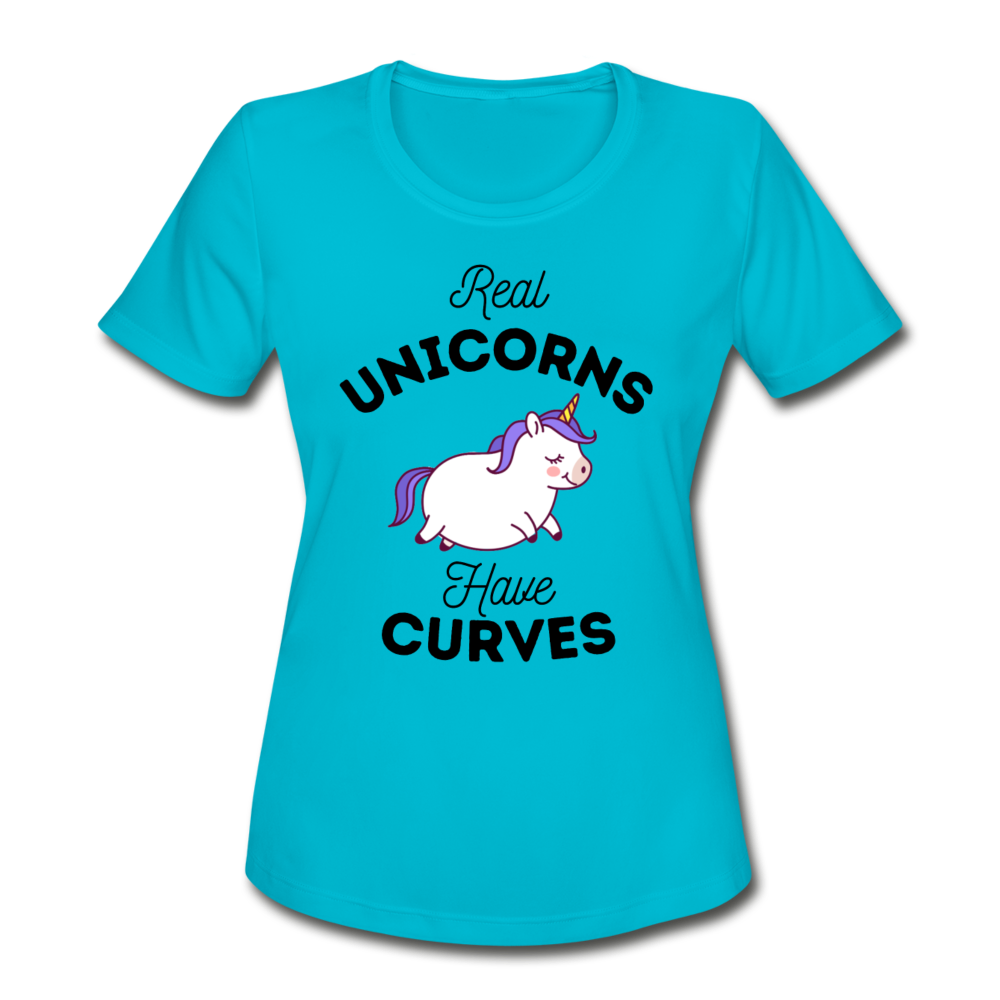 Real Unicorns Have Curves -Women's Moisture Wicking Performance T-Shirt - turquoise