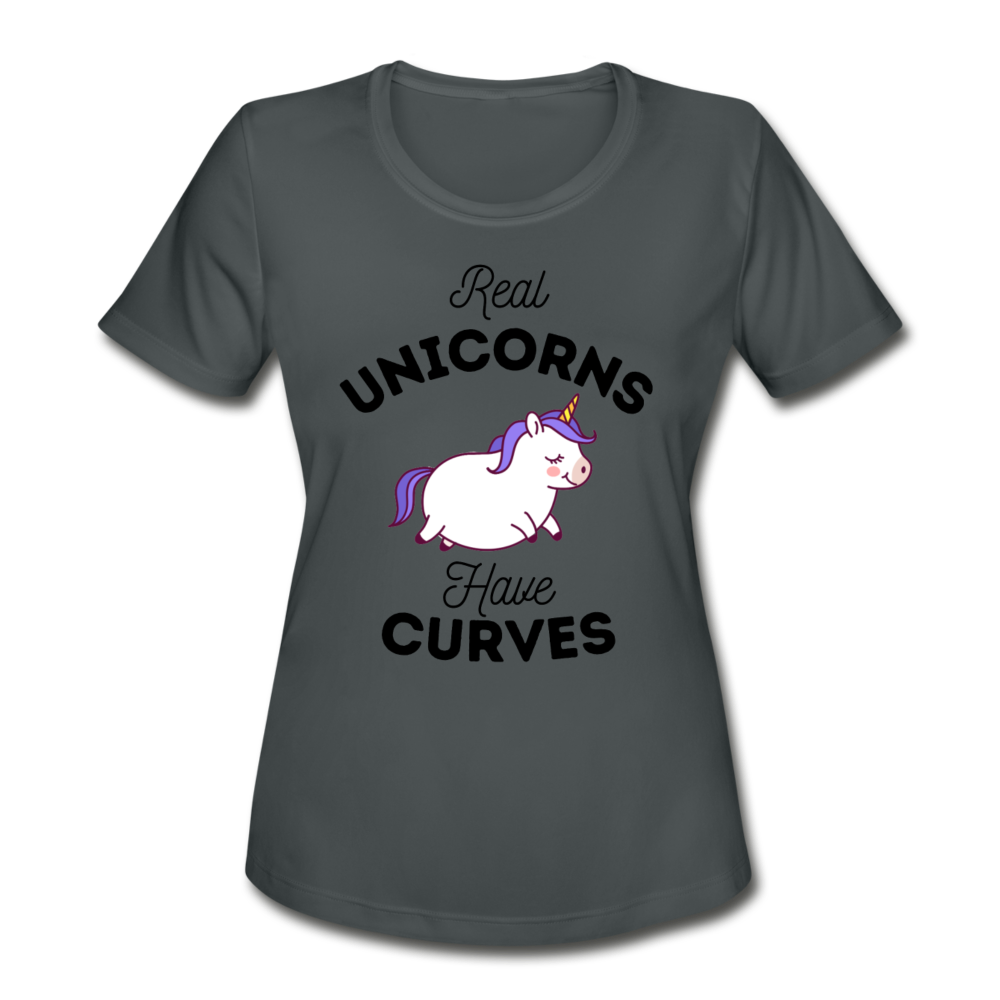 Real Unicorns Have Curves -Women's Moisture Wicking Performance T-Shirt - charcoal