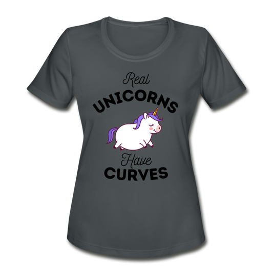 Real Unicorns Have Curves -Women's Moisture Wicking Performance T-Shirt - charcoal