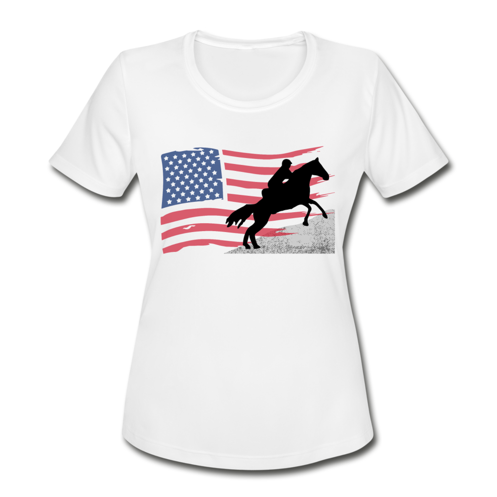 Endurance Rider American Flag Women's Moisture Wicking Performance T-Shirt - white