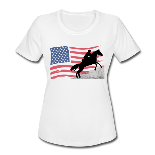 Endurance Rider American Flag Women's Moisture Wicking Performance T-Shirt - white