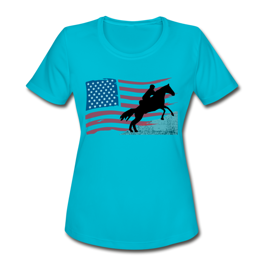 Endurance Rider American Flag Women's Moisture Wicking Performance T-Shirt - turquoise