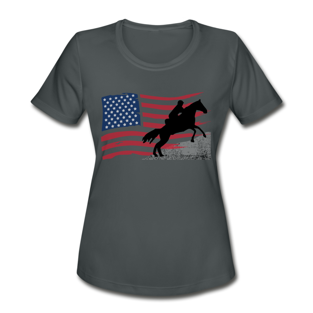 Endurance Rider American Flag Women's Moisture Wicking Performance T-Shirt - charcoal