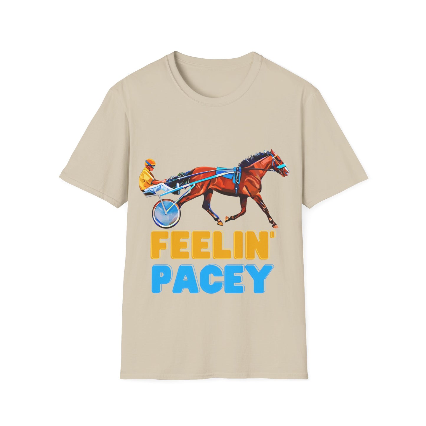 Feelin Pacey Unisex Softstyle T-Shirt. Harness Racing. Sulky. Standardbred. Harness Horse