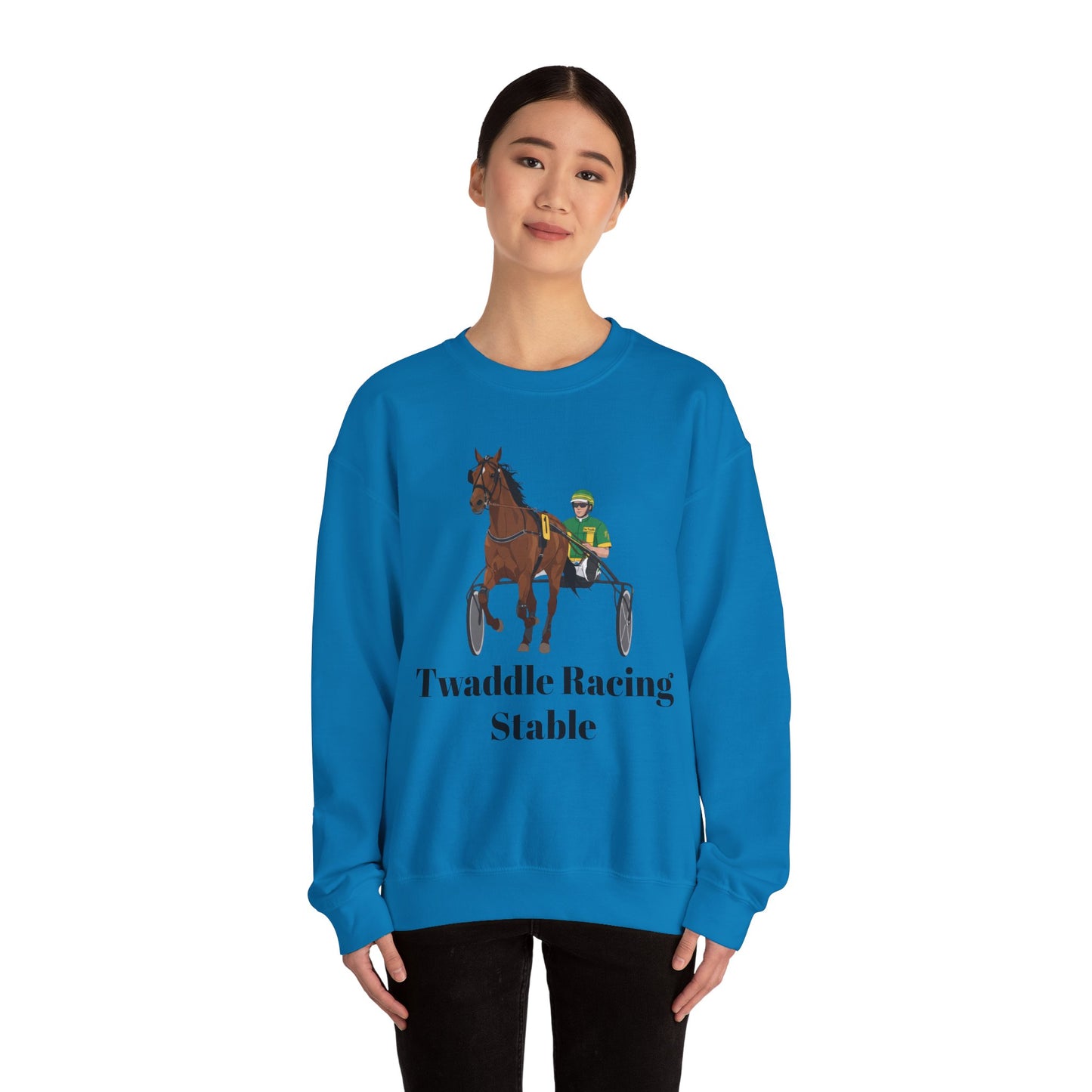 CUSTOM Harness Racing Crewneck Sweatshirt, Horse Racing. Standardbred. Sulky.
