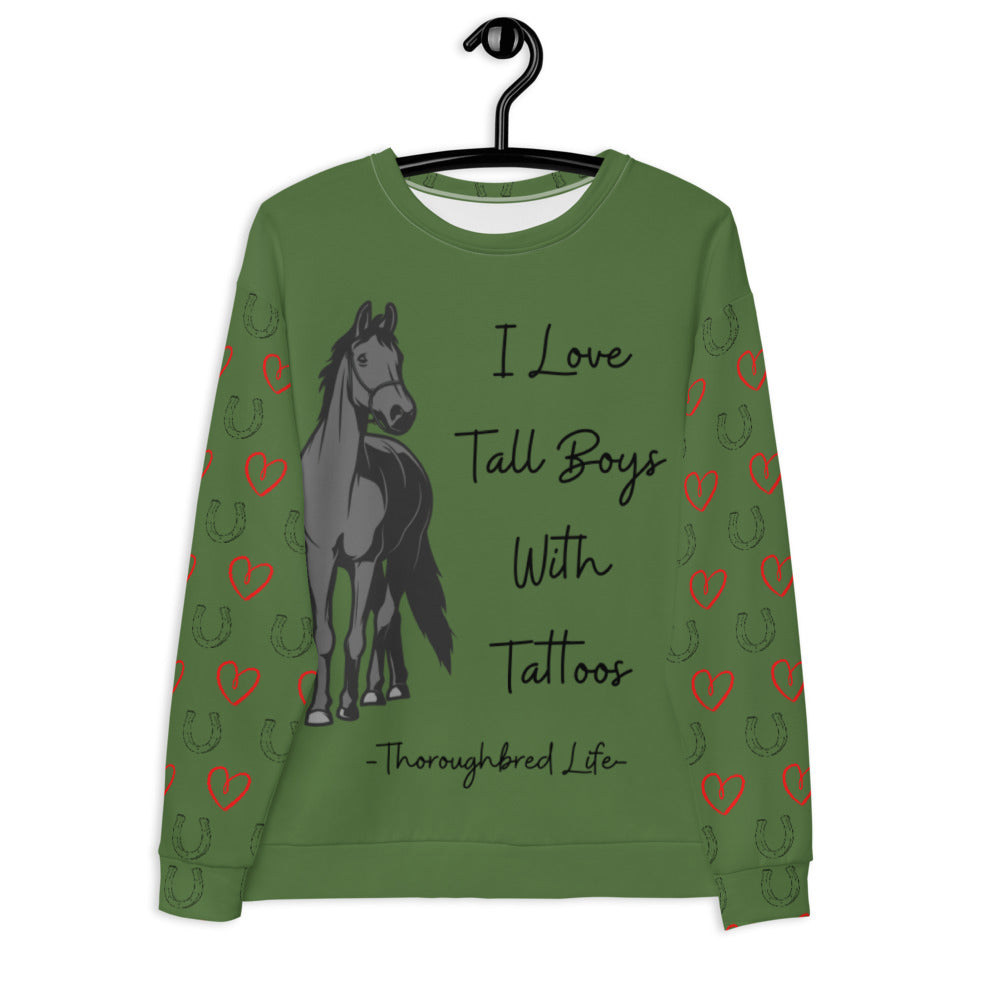 I Love Tall Boys With Tattoos GREEN Unisex Sweatshirt