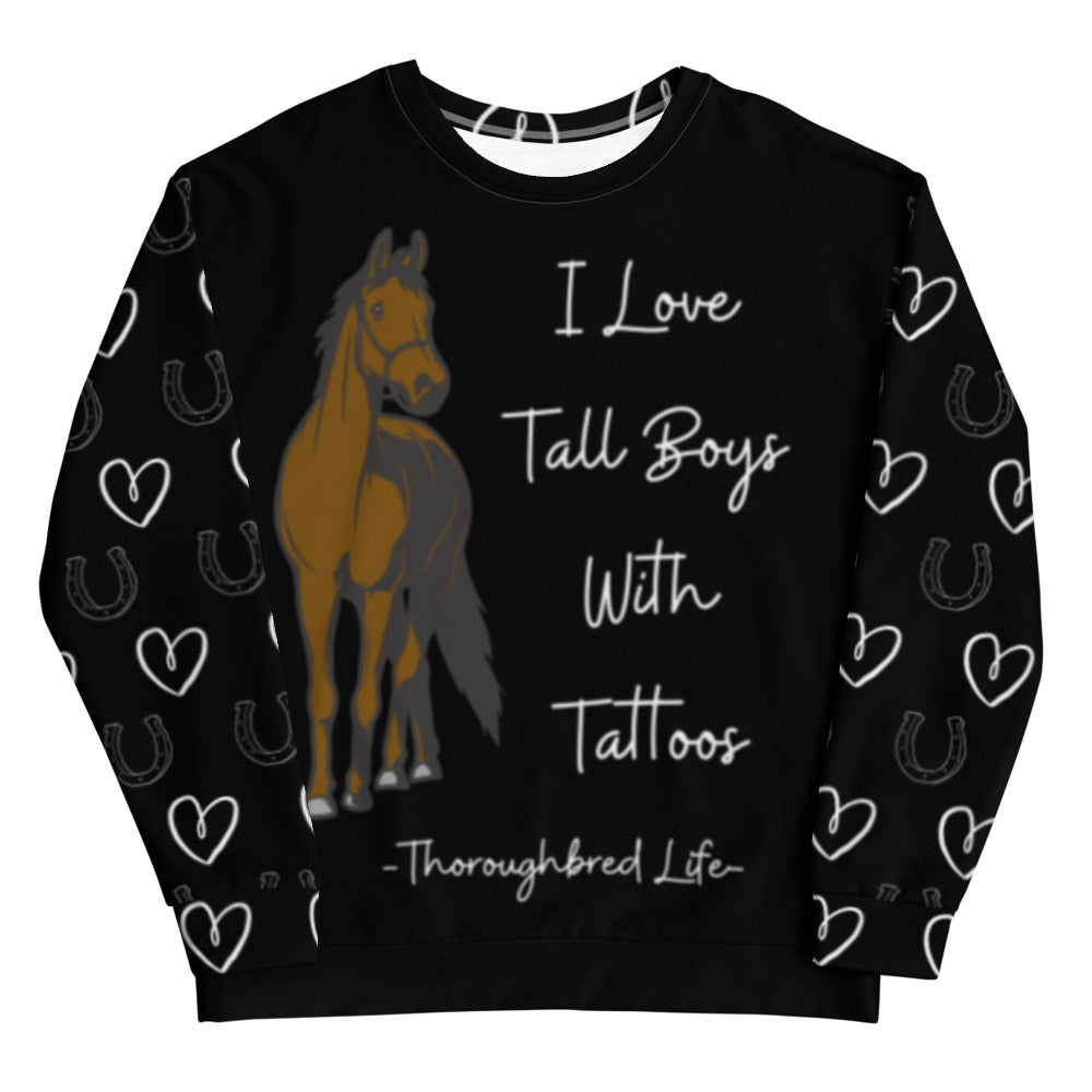 I Love Tall Boys and Tattoos BLACK/WHITE Unisex Sweatshirt