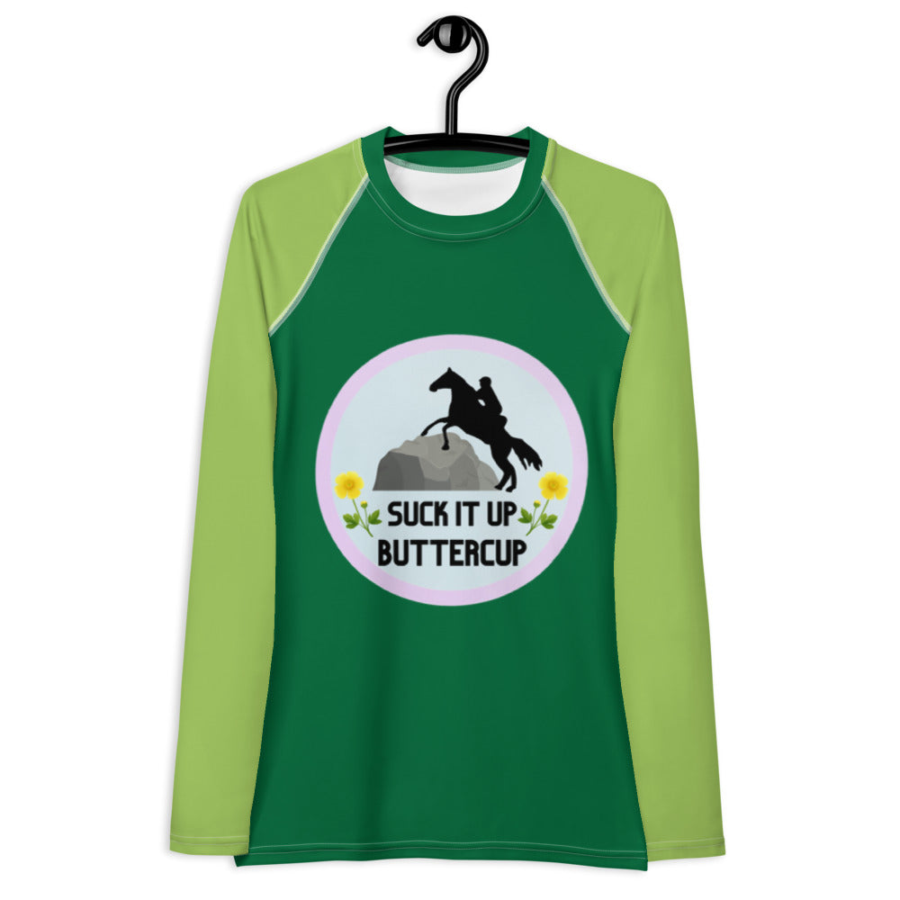 Custom Solid Green Suck It Up butter Cup Women's Sun/Rash Guard